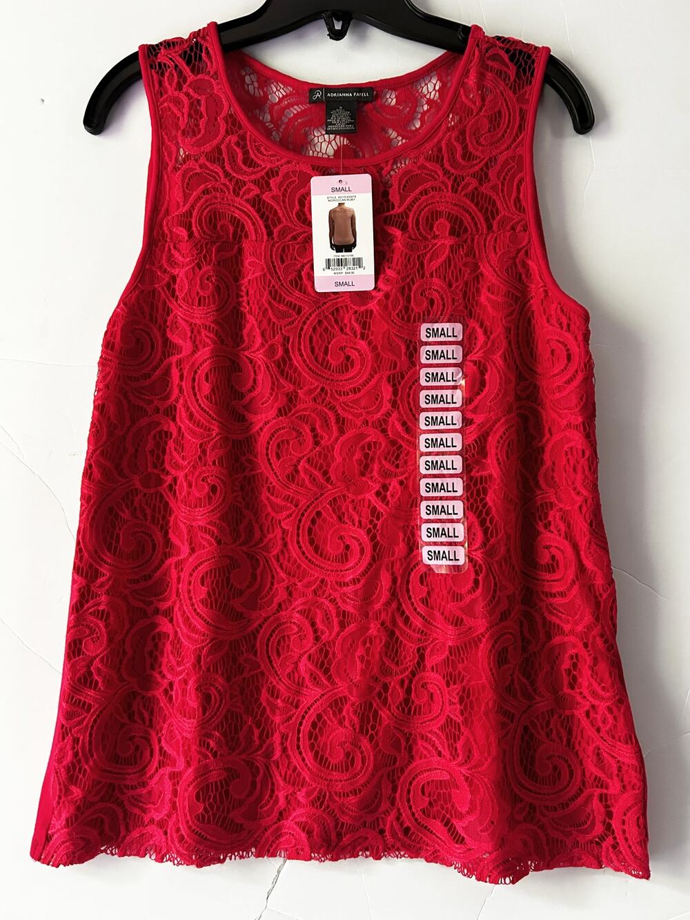 NWT Adrianna Papell Small Moroccan Ruby Lace Front Sleeveless Blouse